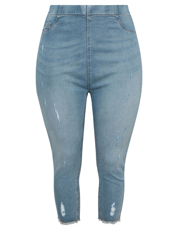 Yours Curve Blue Jenny Cat Scratch Cropped Jeggings - Image 5 of 5