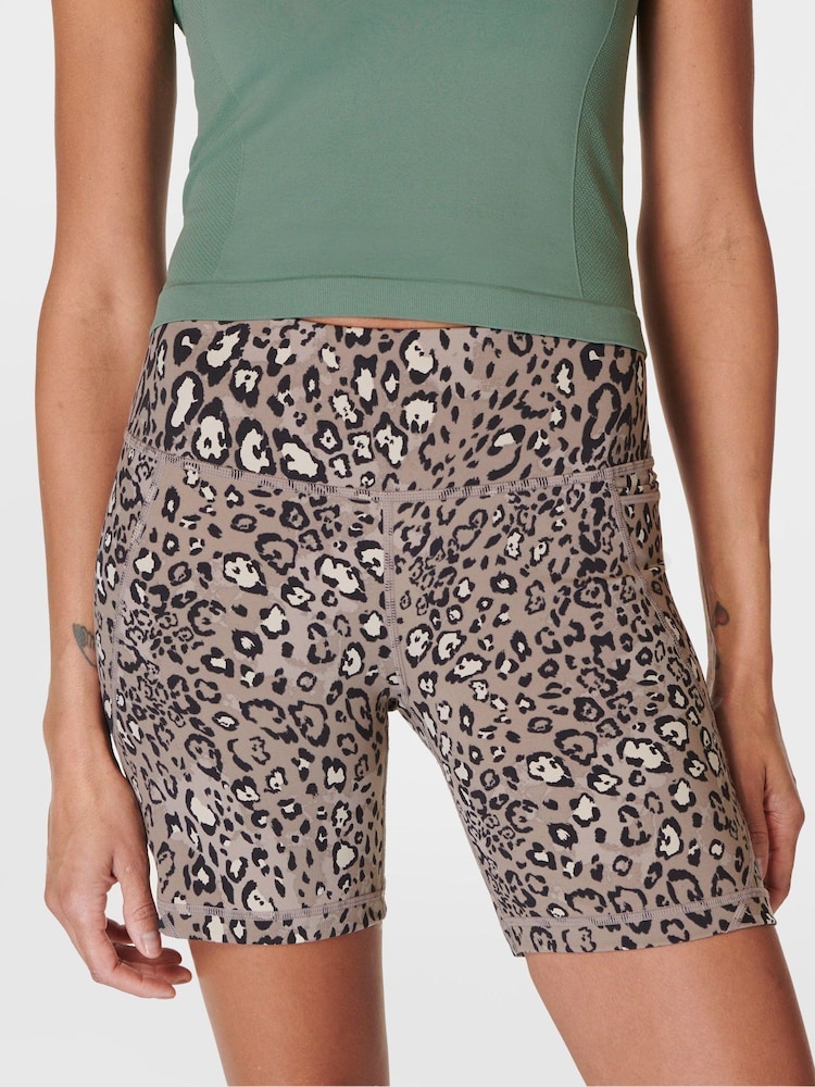 Brown Luxe Leopard Print Power 6" Biker Shorts - Image 1 of 9