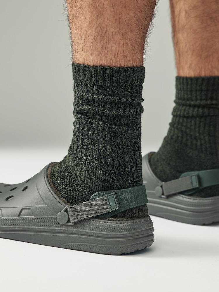 Khaki Green Borg Lined Mules - Image 2 of 8