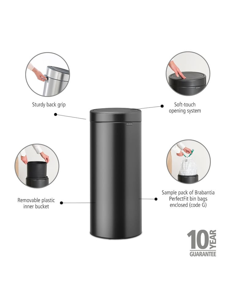 Brabantia Confident Grey Touch Bin 30L - Image 2 of 6