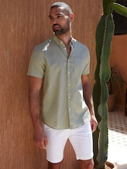 Threadbare Green Linen Blend Short Sleeve Shirt - Image 2 of 5