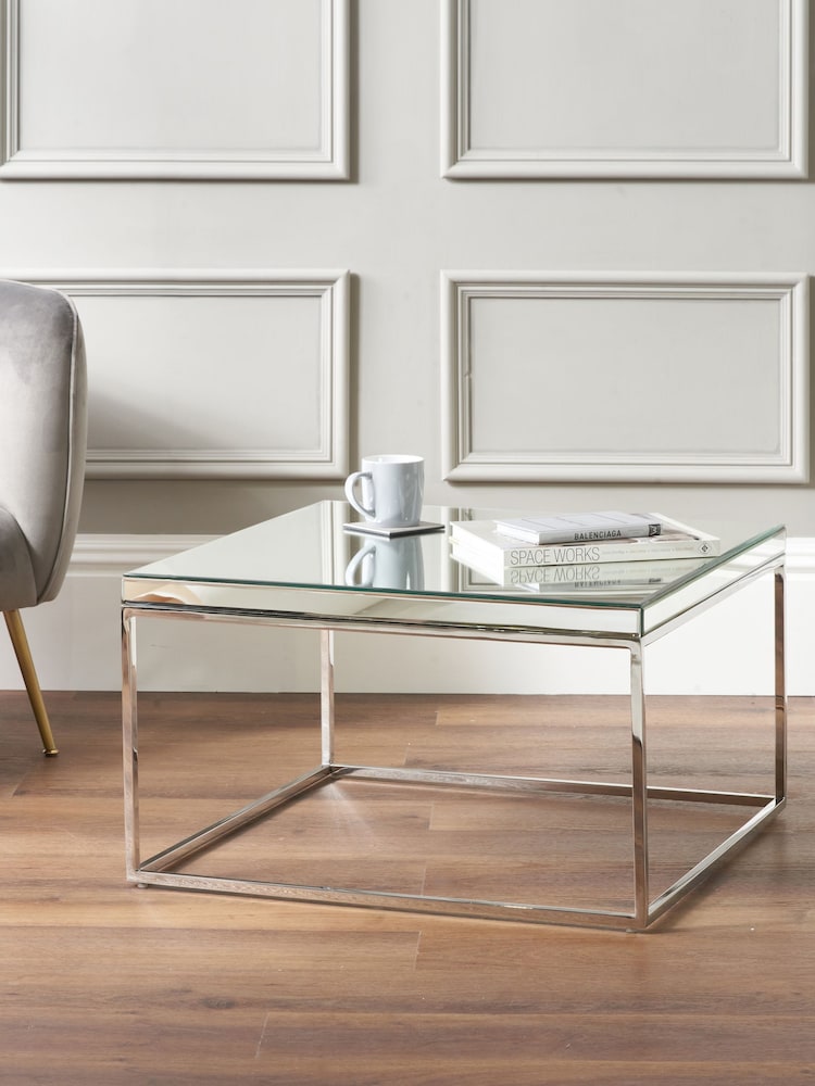 Pacific Mirrored Glass and Silver  Square Coffee Table - Image 1 of 6