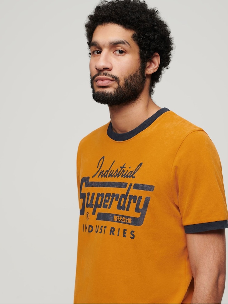 Superdry Orange 100% Cotton Ringer Workwear Graphic T-Shirt - Image 3 of 3