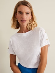 Phase Eight White Button Detail Suzie 100% Cotton Top - Image 4 of 6