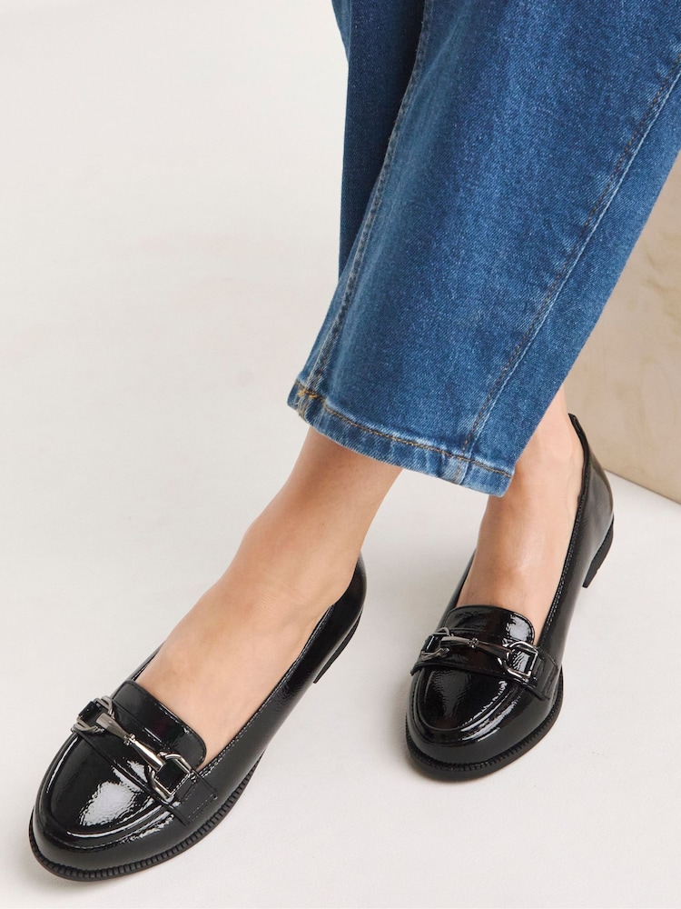 Simply Be Black Low Cut Snaffle Loafers In Extra Wide Fit - Image 1 of 5