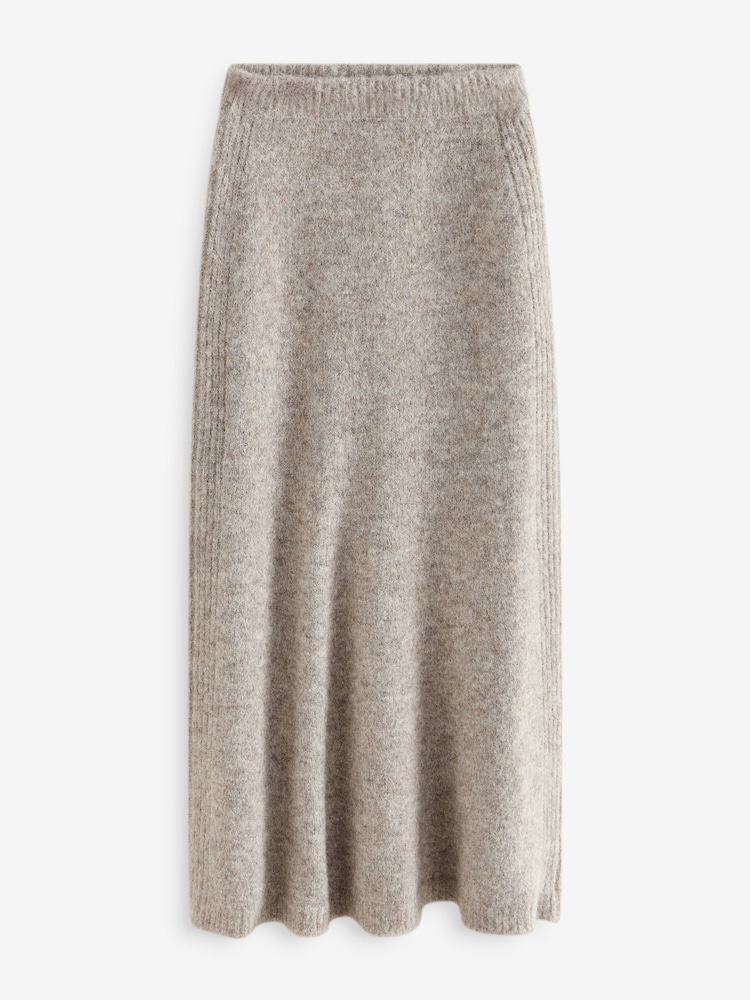 Neutral Brown Mole Co-ord Soft Touch Column Knitted Maxi Skirt with Wool - Image 6 of 7