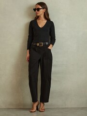 Reiss Black Farrah Modal Blend V-Neck Top - Image 3 of 5