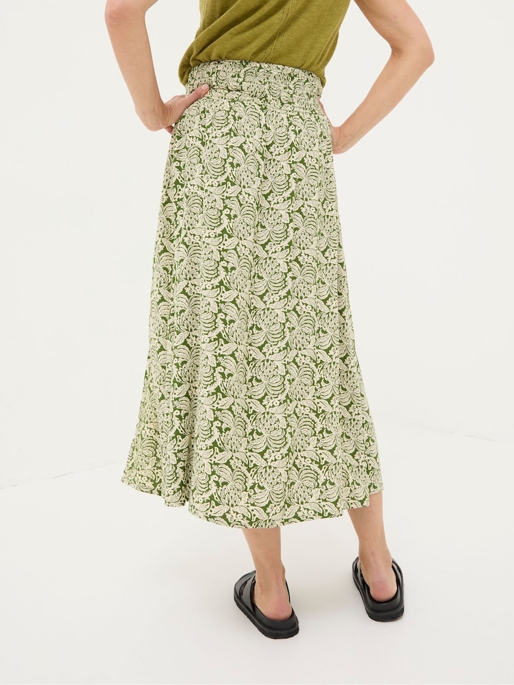 FatFace Sascha Green Damask Floral Midi Skirt - Image 2 of 6