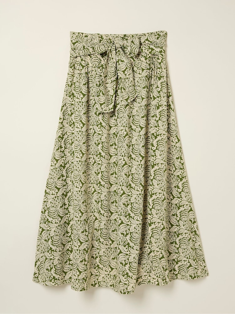 FatFace Sascha Green Damask Floral Midi Skirt - Image 6 of 6