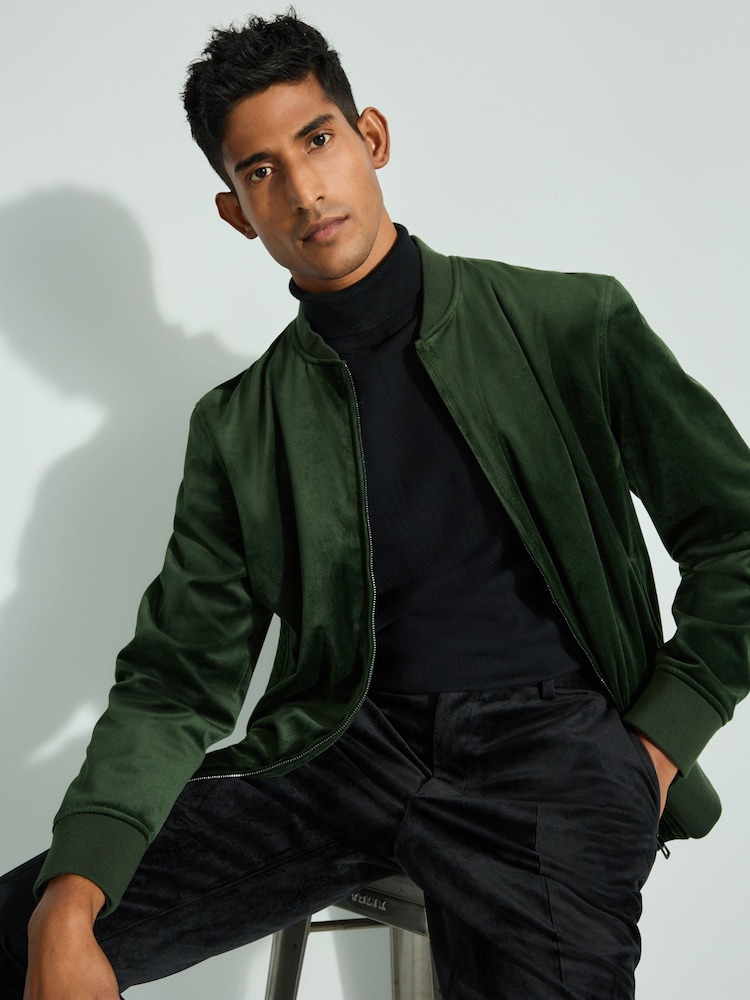 Green Velvet Bomber Jacket - Image 1 of 10
