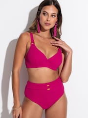 Pour Moi Pink Cali Ribbed Texture High-Waist Belted Control Bikini Briefs - Image 2 of 4