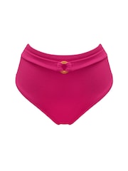 Pour Moi Pink Cali Ribbed Texture High-Waist Belted Control Bikini Briefs - Image 3 of 4