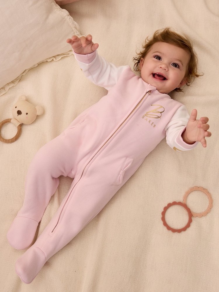 Baker by Ted Baker Pink Varsity 100% Cotton Pramsuit - Image 1 of 15