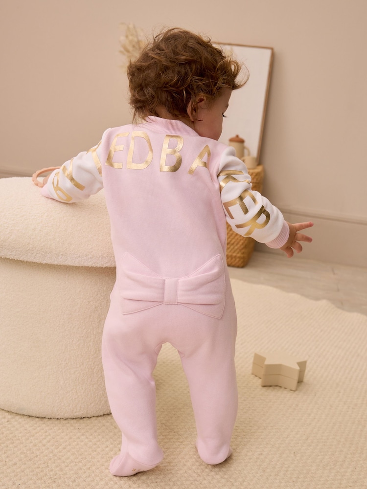 Baker by Ted Baker Pink Varsity 100% Cotton Pramsuit - Image 2 of 15