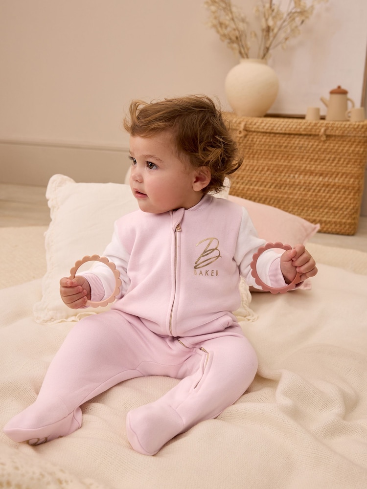 Baker by Ted Baker Pink Varsity 100% Cotton Pramsuit - Image 3 of 15