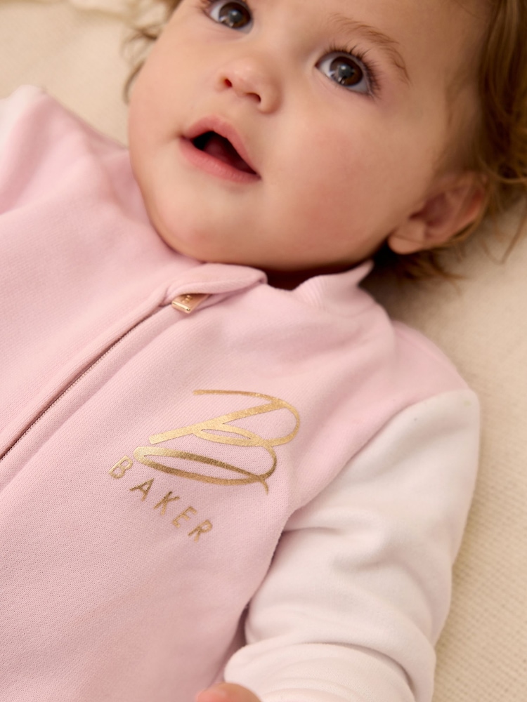 Baker by Ted Baker Pink Varsity 100% Cotton Pramsuit - Image 4 of 15