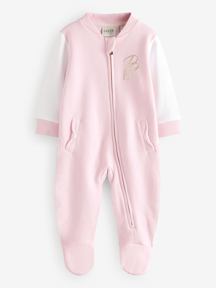 Baker by Ted Baker Pink Varsity 100% Cotton Pramsuit - Image 7 of 15