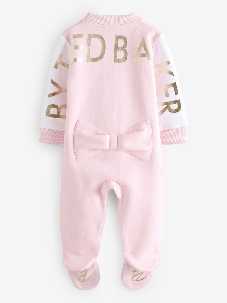 Baker by Ted Baker Pink Varsity 100% Cotton Pramsuit - Image 8 of 15