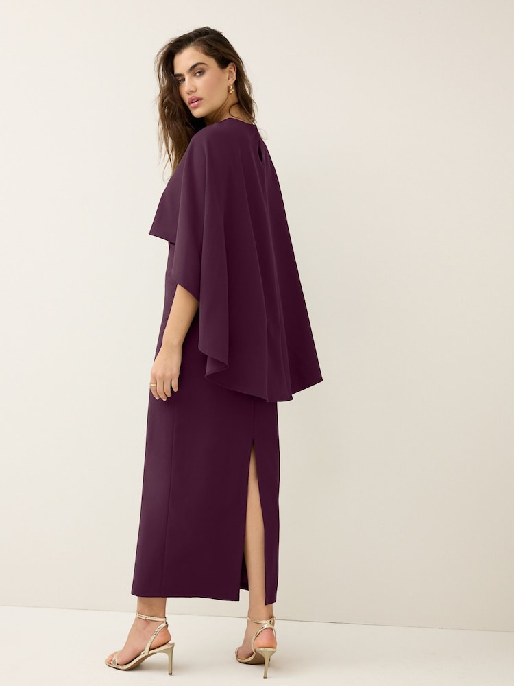 Burgundy Red Cape Maxi Dress - Image 2 of 5