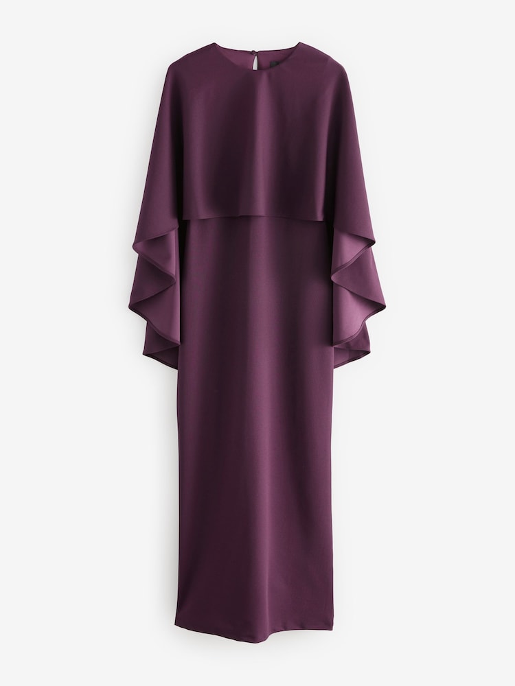 Burgundy Red Cape Maxi Dress - Image 4 of 5