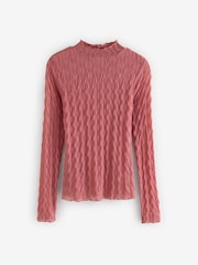 Rose Pink Textured Mesh Roll Neck Top - Image 4 of 5