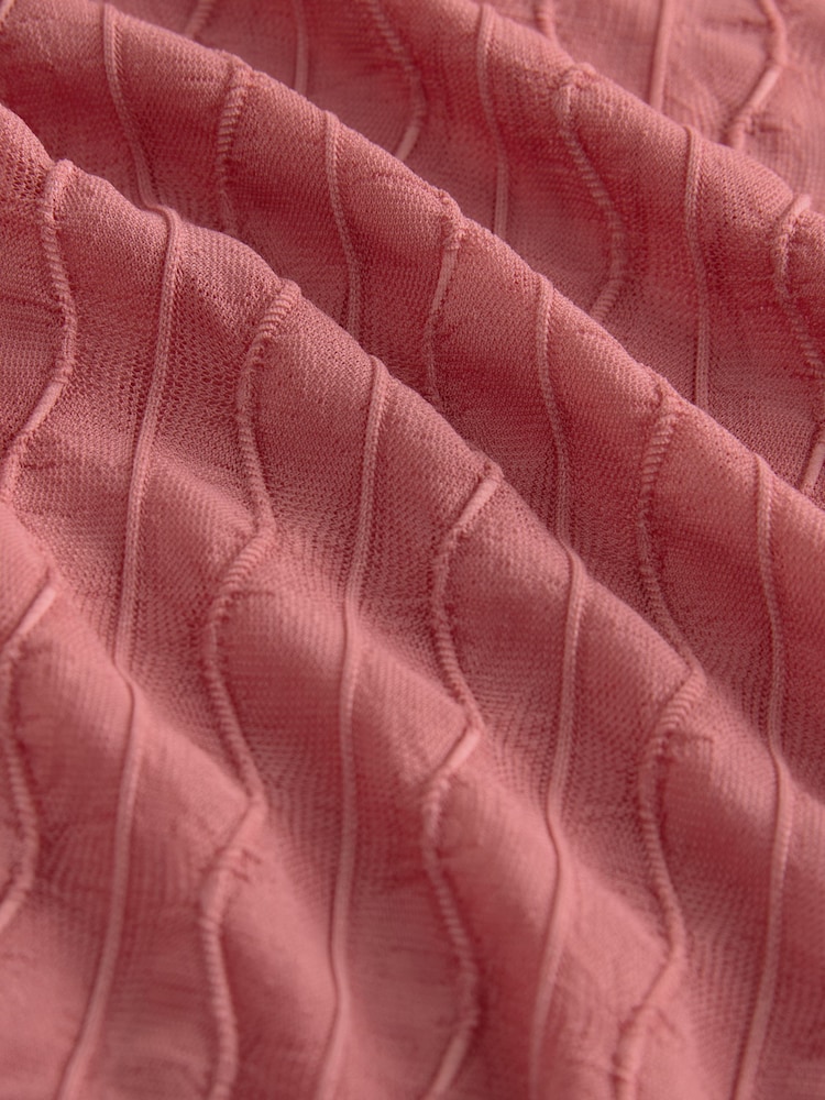 Rose Pink Textured Mesh Roll Neck Top - Image 5 of 5