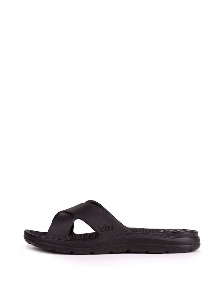 Totes Black Ladies Bounce Cross Slider Sandals - Image 2 of 5