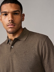 Brown Marl Long Sleeve Pique Polo Shirt - Image 1 of 8