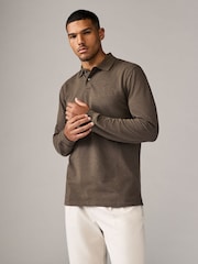 Brown Marl Long Sleeve Pique Polo Shirt - Image 2 of 8