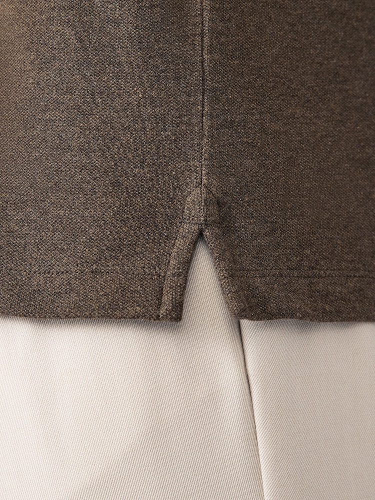 Brown Marl Long Sleeve Pique Polo Shirt - Image 5 of 8