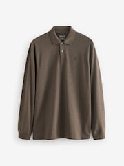 Brown Marl Long Sleeve Pique Polo Shirt - Image 6 of 8