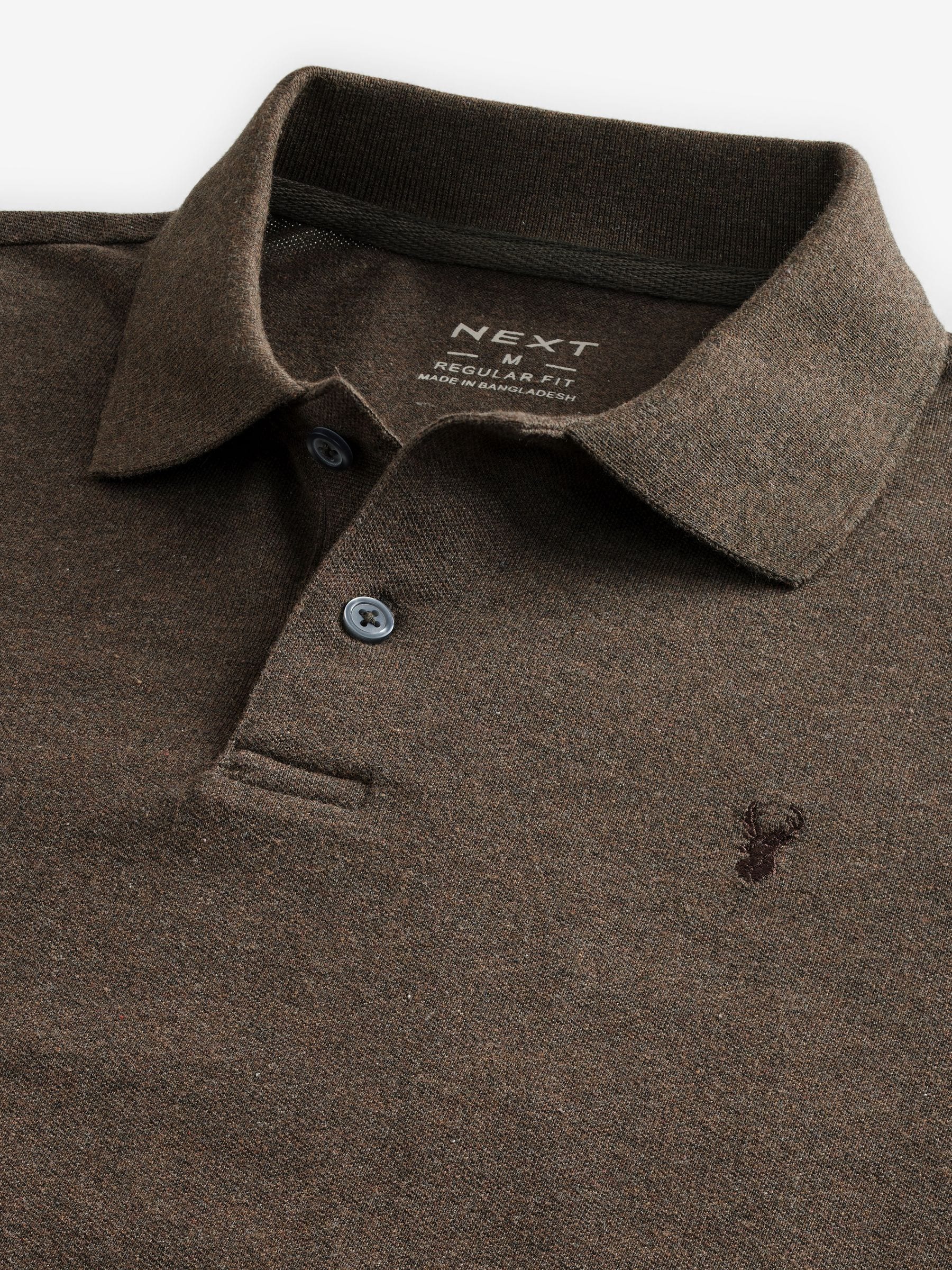 Brown Marl Long Sleeve Pique Polo Shirt