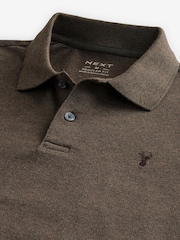 Brown Marl Long Sleeve Pique Polo Shirt - Image 7 of 8