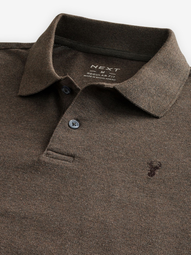 Brown Marl Long Sleeve Pique Polo Shirt - Image 7 of 8