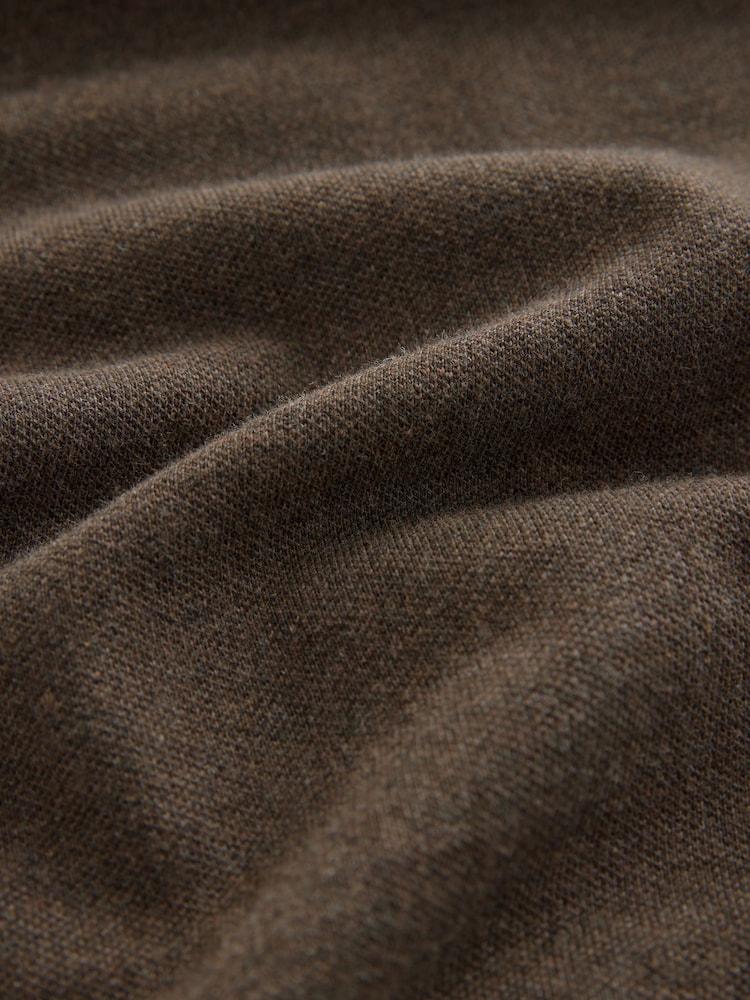 Brown Marl Long Sleeve Pique Polo Shirt - Image 8 of 8