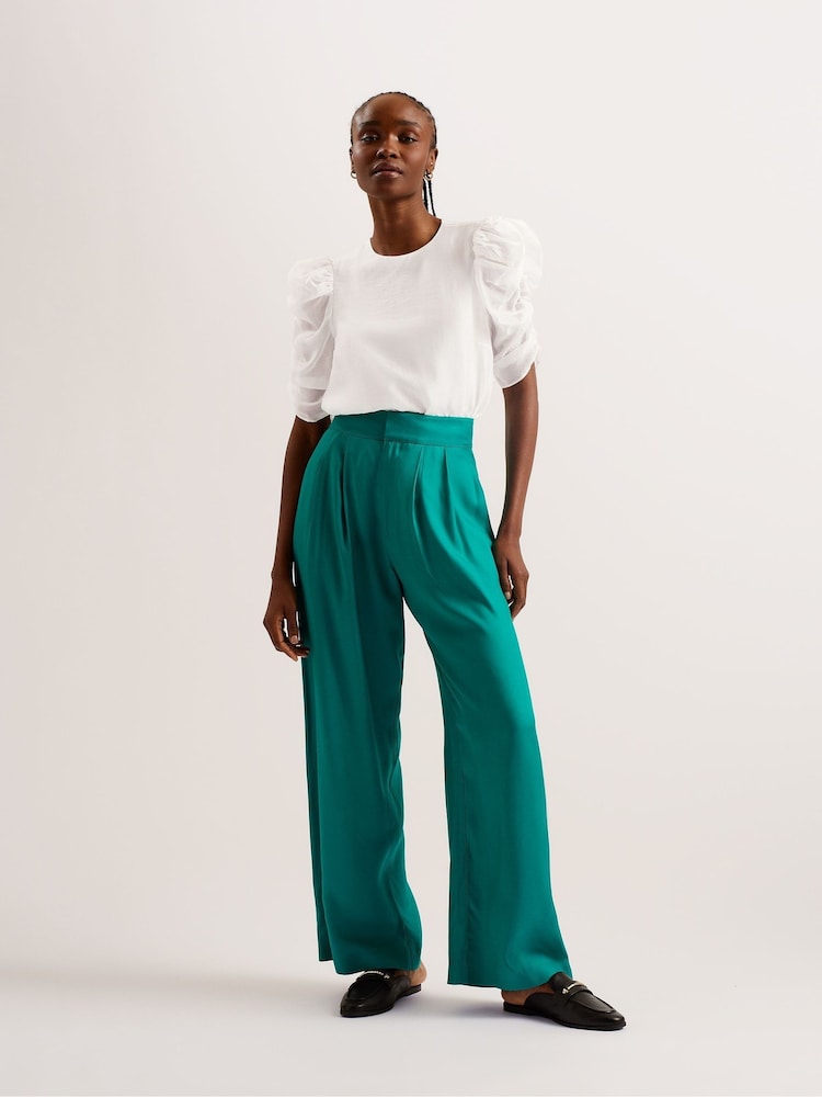 Ted Baker Cream Sachiko Pleated Puff Sleeve Top - Image 1 of 6