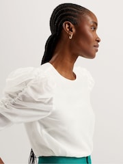 Ted Baker Cream Sachiko Pleated Puff Sleeve Top - Image 2 of 6