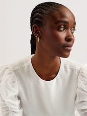Ted Baker Cream Sachiko Pleated Puff Sleeve Top - Image 4 of 6