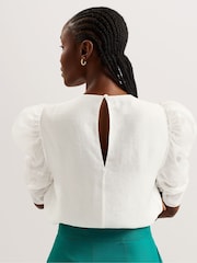 Ted Baker Cream Sachiko Pleated Puff Sleeve Top - Image 5 of 6