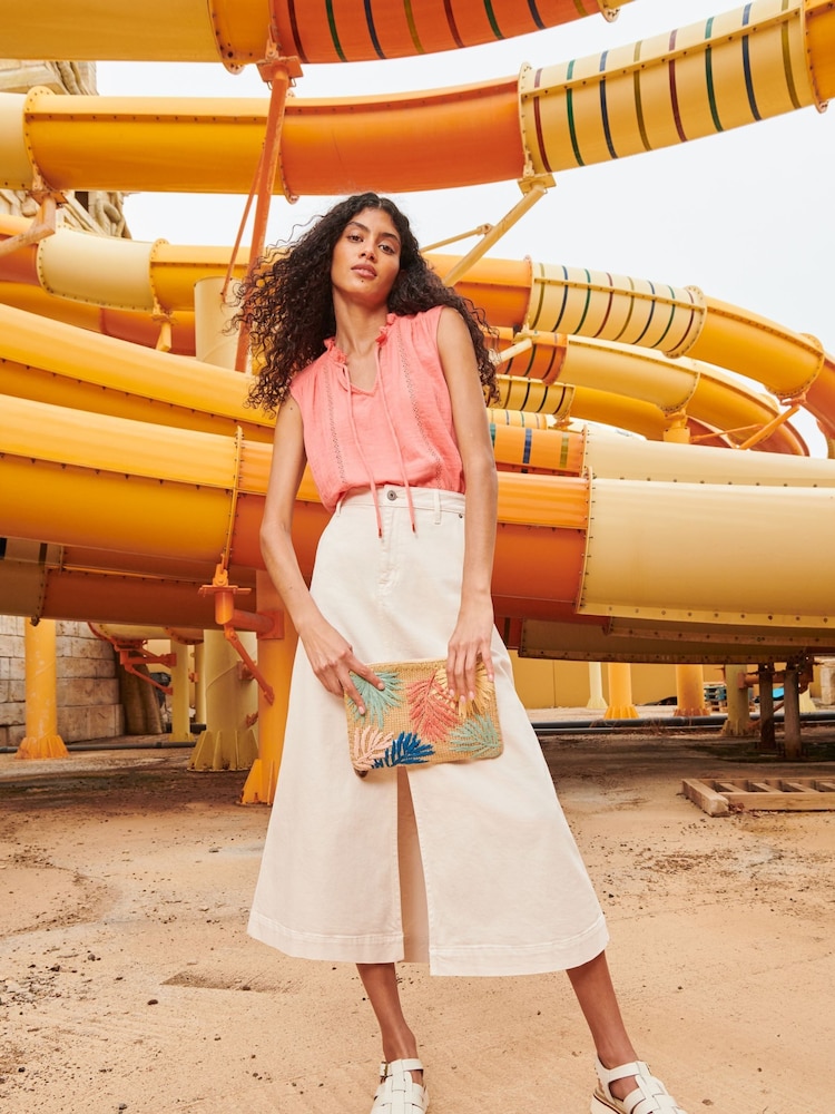 White Stuff Natural Sophie Jute Embroidered Pouch Bag - Image 1 of 1