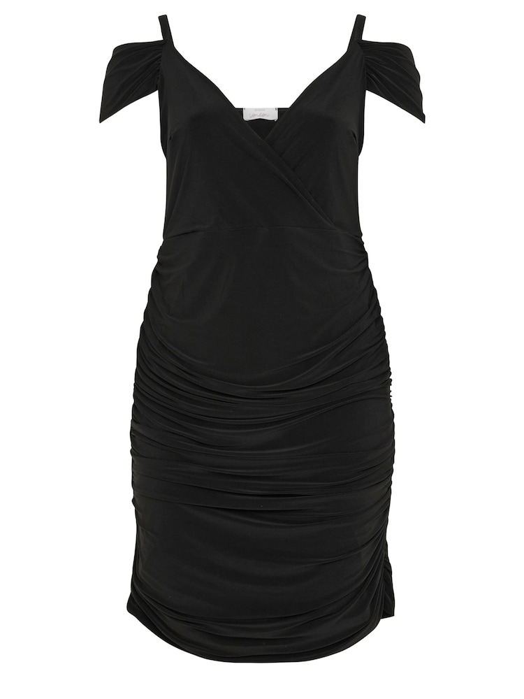 Schwarz - Yours Curve Cold Shoulder Wrap Ruched Dress - Bild 5 von 5 Schwarz - Yours Curve Cold Shoulder Wrap Ruched Dress - Bild 5 von 5