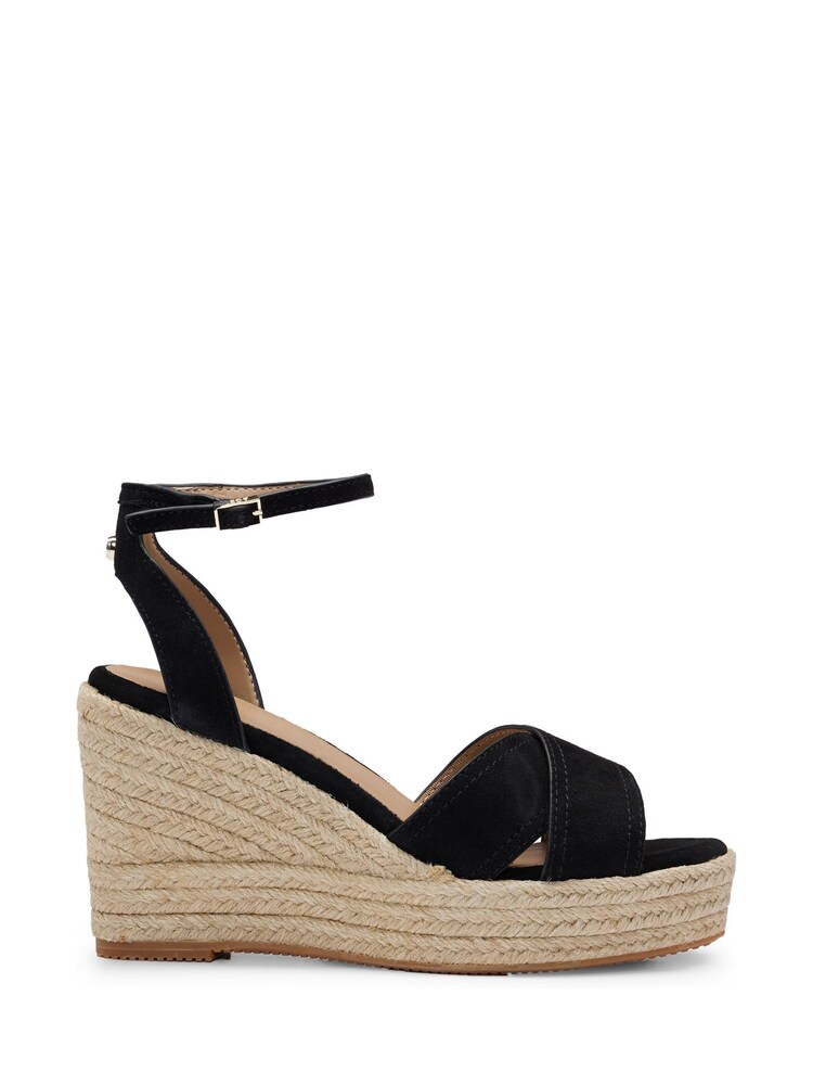 BOSS Black Suede Wedge Sandals With Ankle Strap - Image 1 of 4