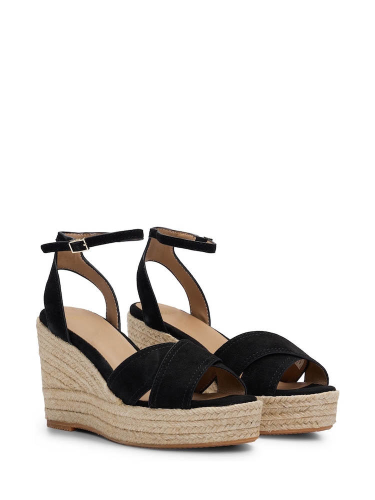 BOSS Black Suede Wedge Sandals With Ankle Strap - Image 2 of 4