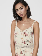 ONLY Cream Crochet Trim Floral Print Cami Mini Dress - Image 1 of 4