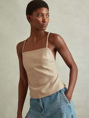 Reiss Neutral Kiana Wool Strappy Tie-Back Top - Image 1 of 6