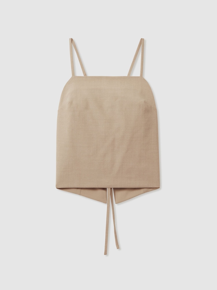 Reiss Neutral Kiana Wool Strappy Tie-Back Top - Image 2 of 6