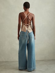 Reiss Neutral Kiana Wool Strappy Tie-Back Top - Image 3 of 6