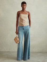 Reiss Neutral Kiana Wool Strappy Tie-Back Top - Image 4 of 6