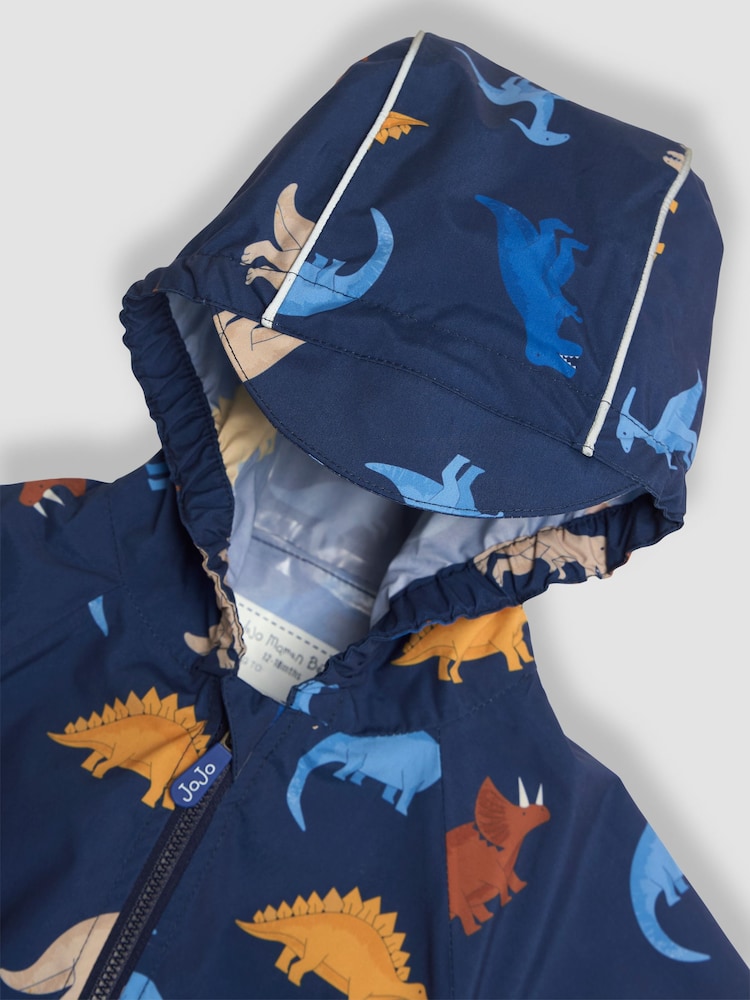 Blauw met dinosaurus - JoJo Maman Bébé Pack Away Rain Jacket - Image 3 of 4
