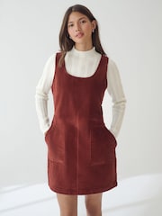 Rostbraun - Kurzes Strickpulloverkleid im Lagenlook aus 100 % Baumwoll-Cord - Bild 1 von 6